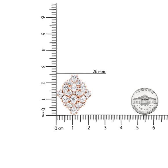 18K Rose Gold 8 1/3 Carat Pear and Round Diamond Floral Cluster Omega Earrings - Picture 6 of 7